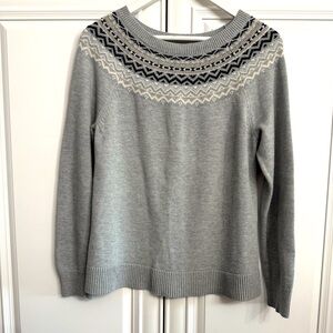 Banana Republic Factory Size Medium Grey, Black + White Fair Isle Design Sweater